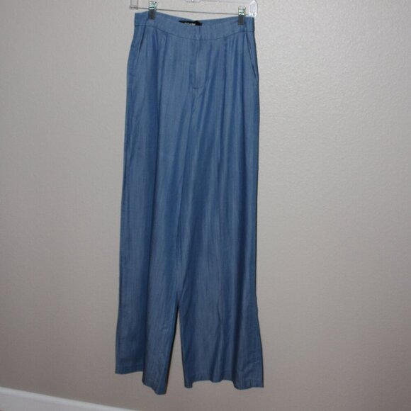 DO+BE Womens High Waisted Wide Leg Chambray Blue Lightweight Trouser Pant Size S - Picture 1 of 9